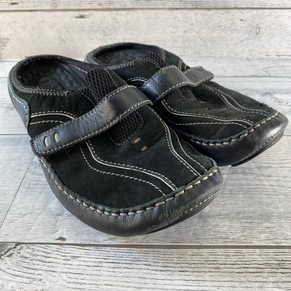Privo By Clarks Sandals Womens 6 M Black Leather Adjustable Comfort Shoes Slides